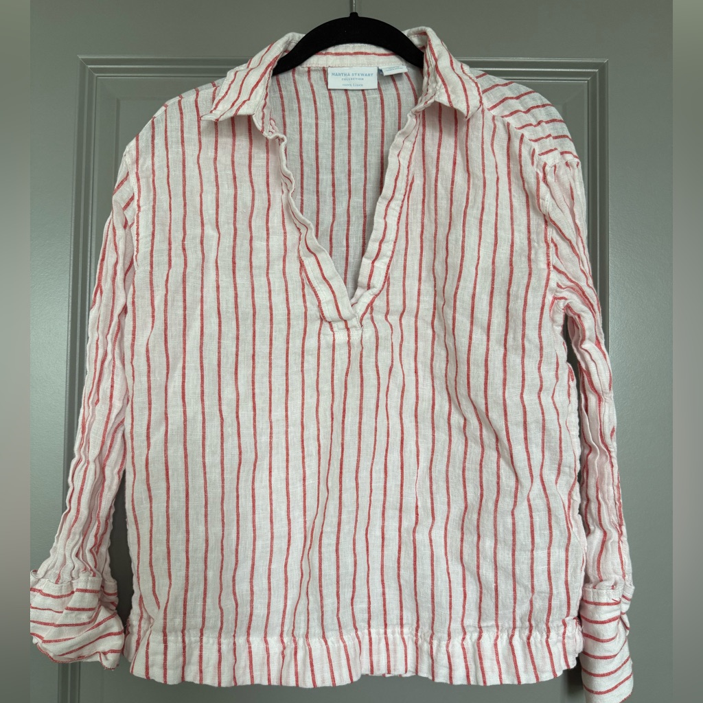 Martha Stewart Brand 100 Striped Linen Top